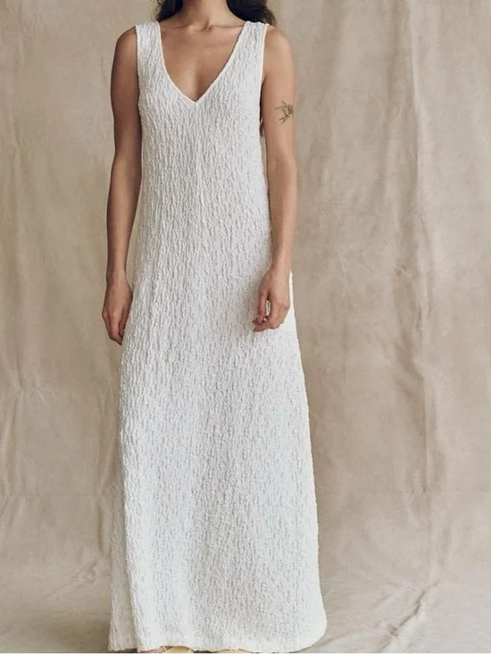 Free People Ivory Textured V-Neck Maxi Dress - Picture 2 of 7